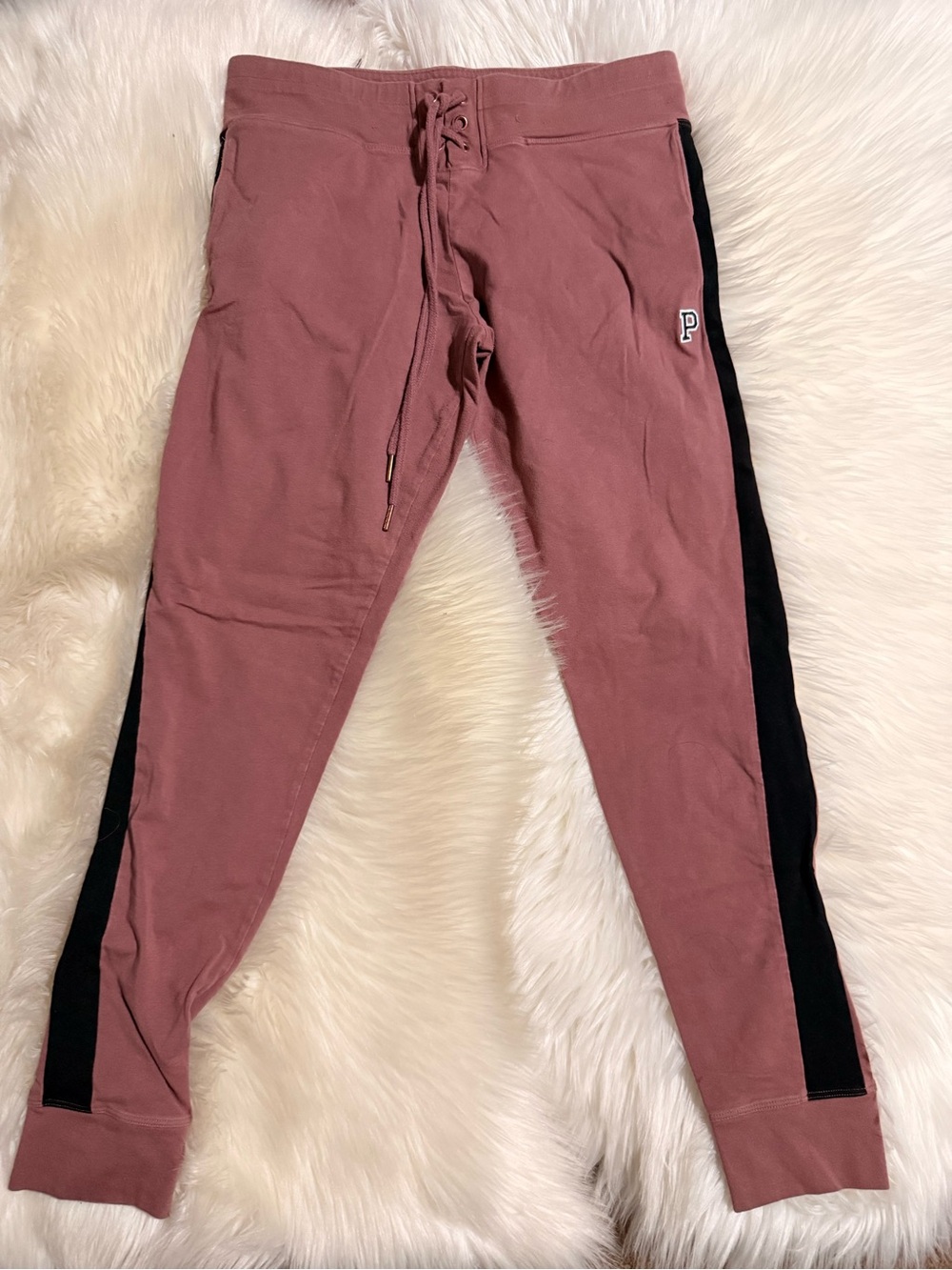 PINK Victoria's Secret Mauve Pink Joggers with Black Side Stripe - Womens